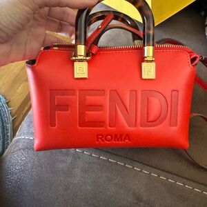 Fendi Red Leather Satchel with Tortoiseshell Handles
